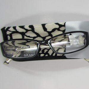 Foster Grant Black / White Abstract Print +1.00 Reader Glasses with Matching Cas
